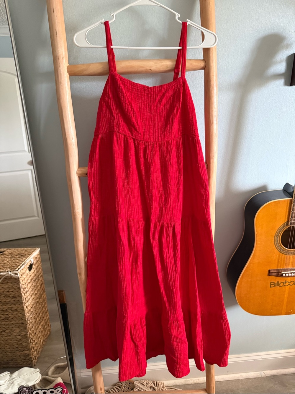 Skies Are Blue Red Tiered Spaghetti Strap Sundress